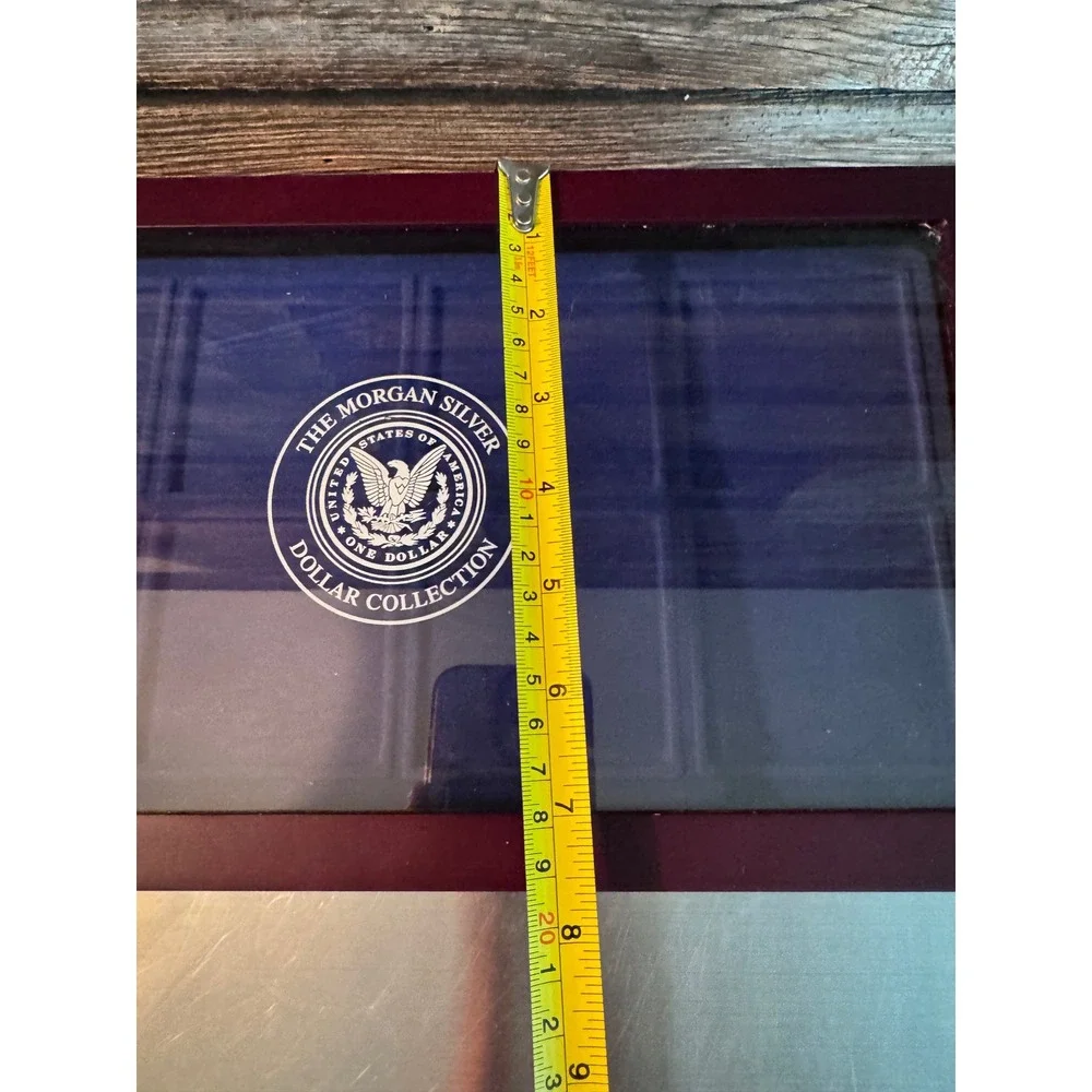 Morgan Silver Dollar Collection Wood Display Case 2 Tier 16 Slot Coin Box Blue